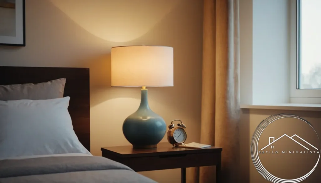 A minimalist bedroom with a calming bedside lamp.