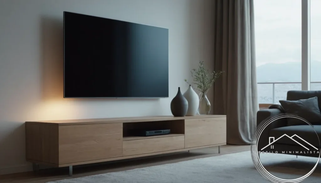 A minimalist room with a TV cleverly disguised as furniture.