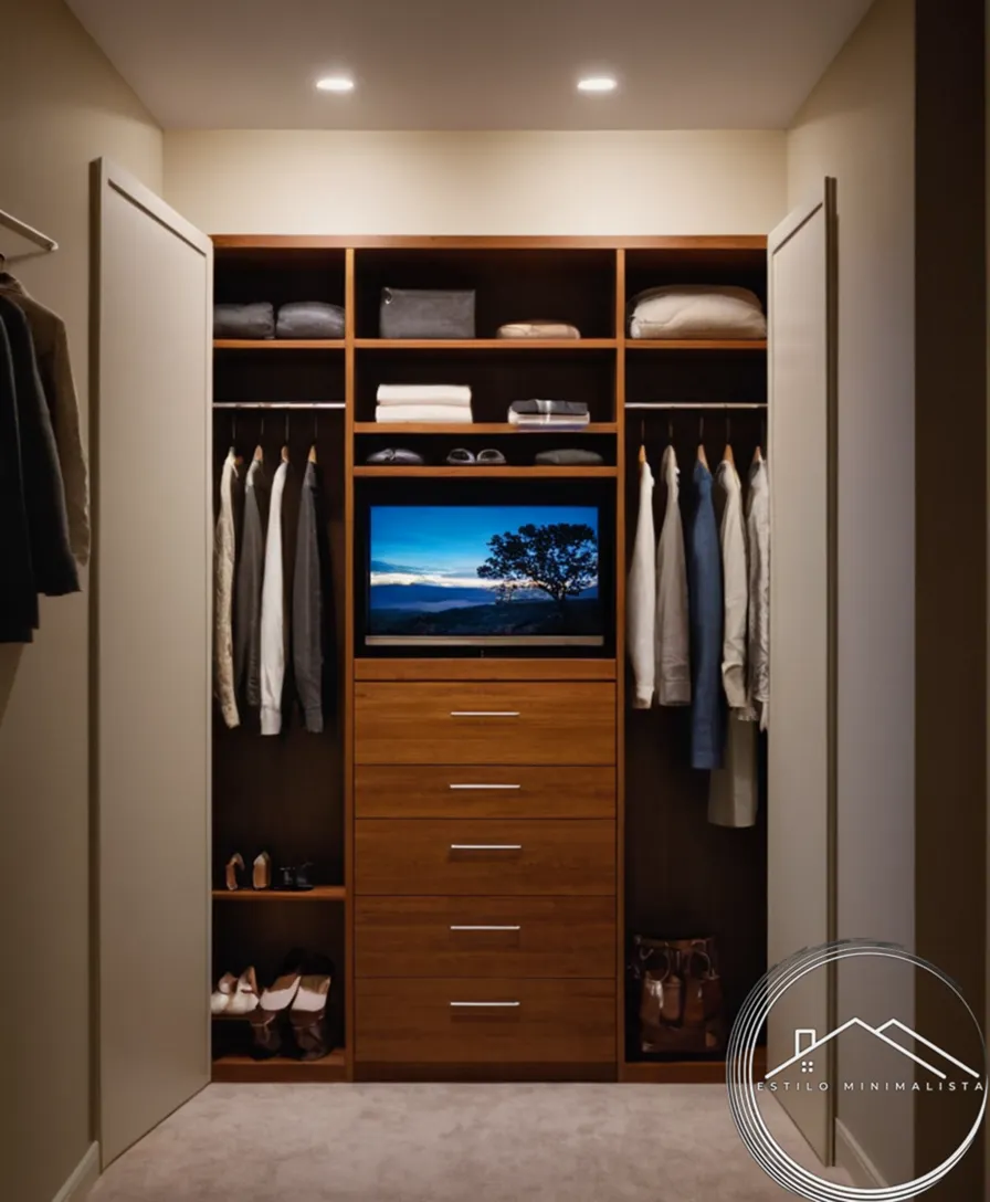 A closet organizer installed in a narrow corridor.