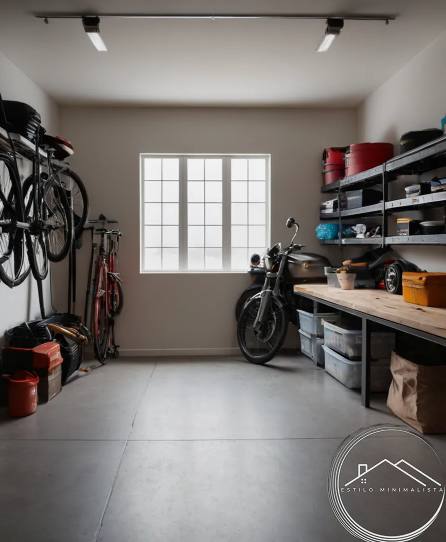 A clutter-free garage with minimalist storage solutions.