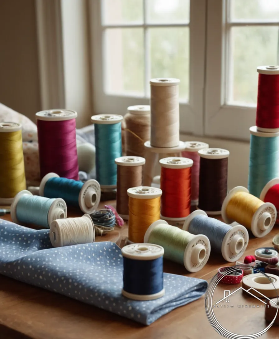A tidy workspace with organized sewing supplies and fabric.
