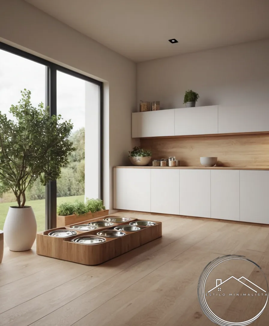 A minimalist pet food storage system in a tidy room.