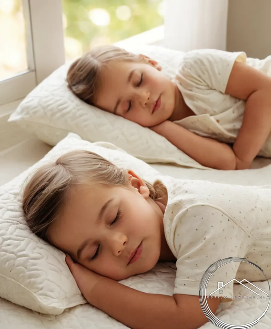 Two happy children sleeping peacefully on an organic cotton mattress.