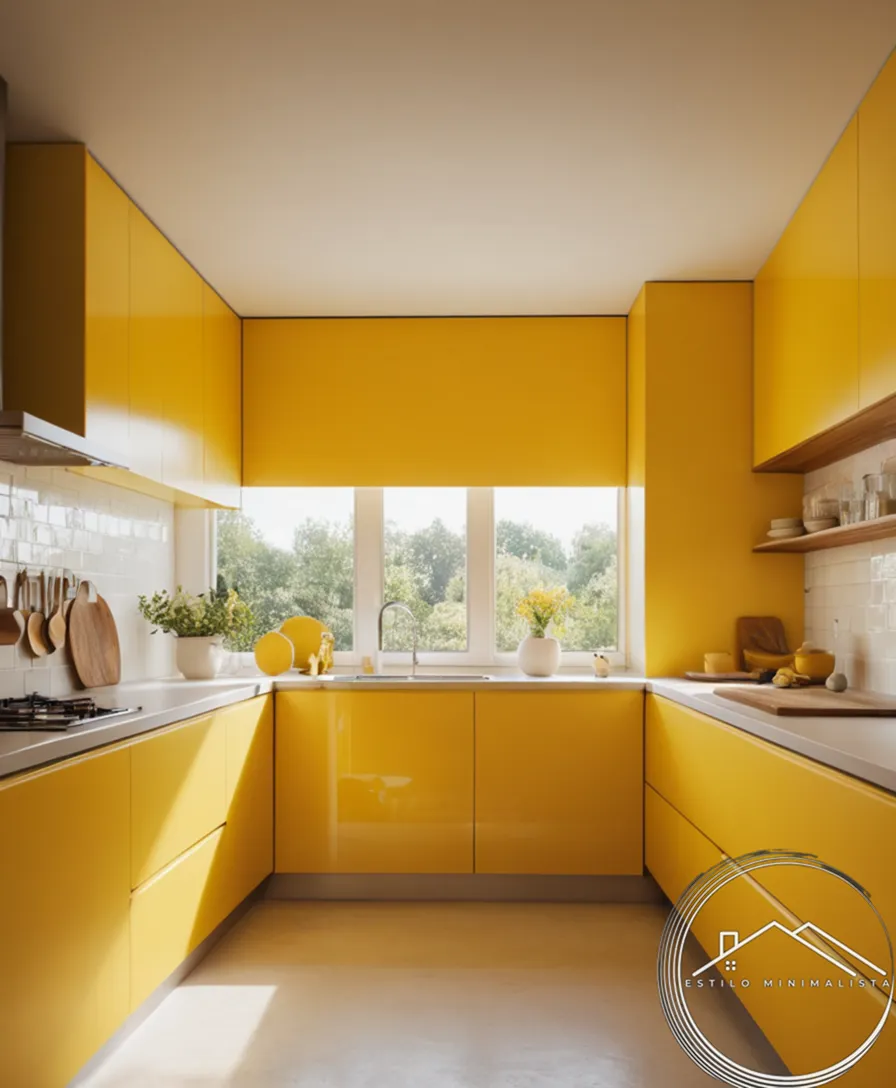 A serene yellow-scaled kitchen space in minimalistic elegance.