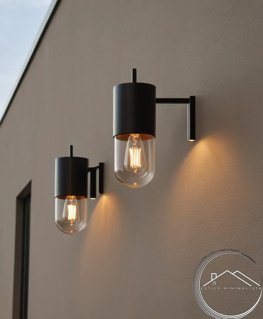 3 minimalistic light fixtures installed on an exterior wall.