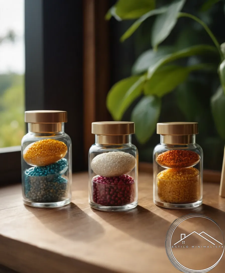 3 capsules or containers with minimalist outfits and natural settings.