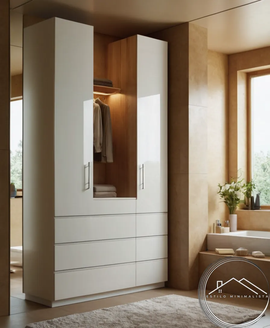 A modern, slender columnar closet in a bathroom setting.