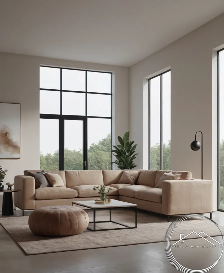 Minimalist interior design, neutral colors and modern furniture pieces.