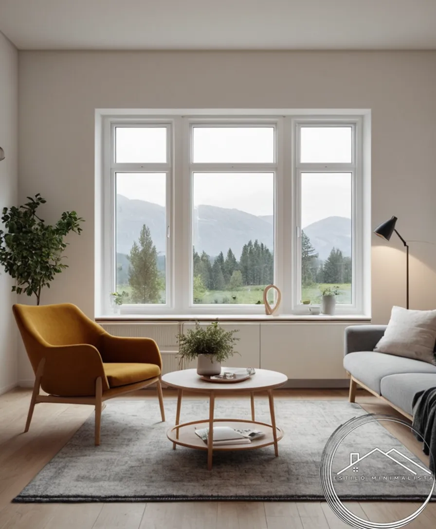 A minimalist Scandinavian living room with simple, clean lines.
