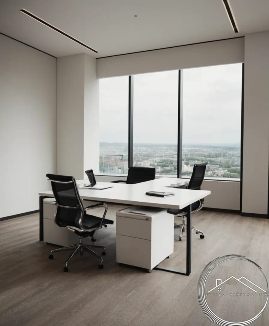 A minimalist, modern office space with sleek decor.