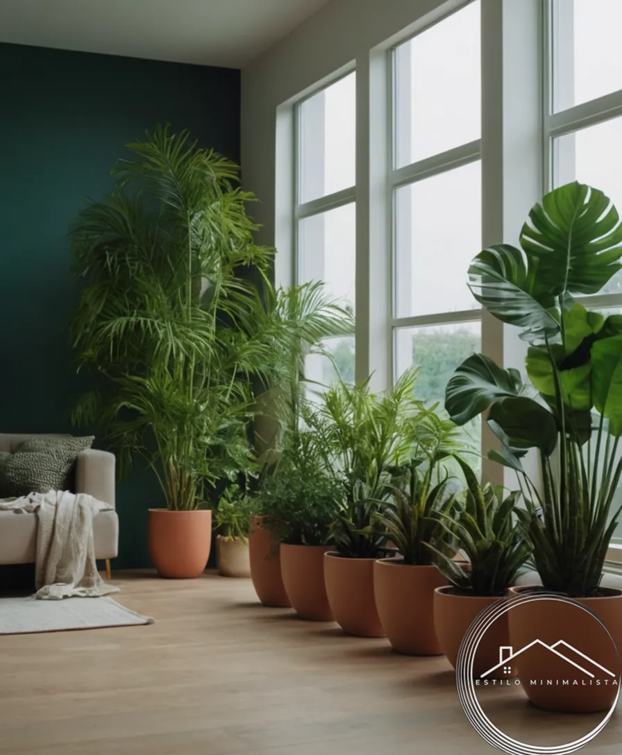 A minimalist indoor space with plants and greenery.