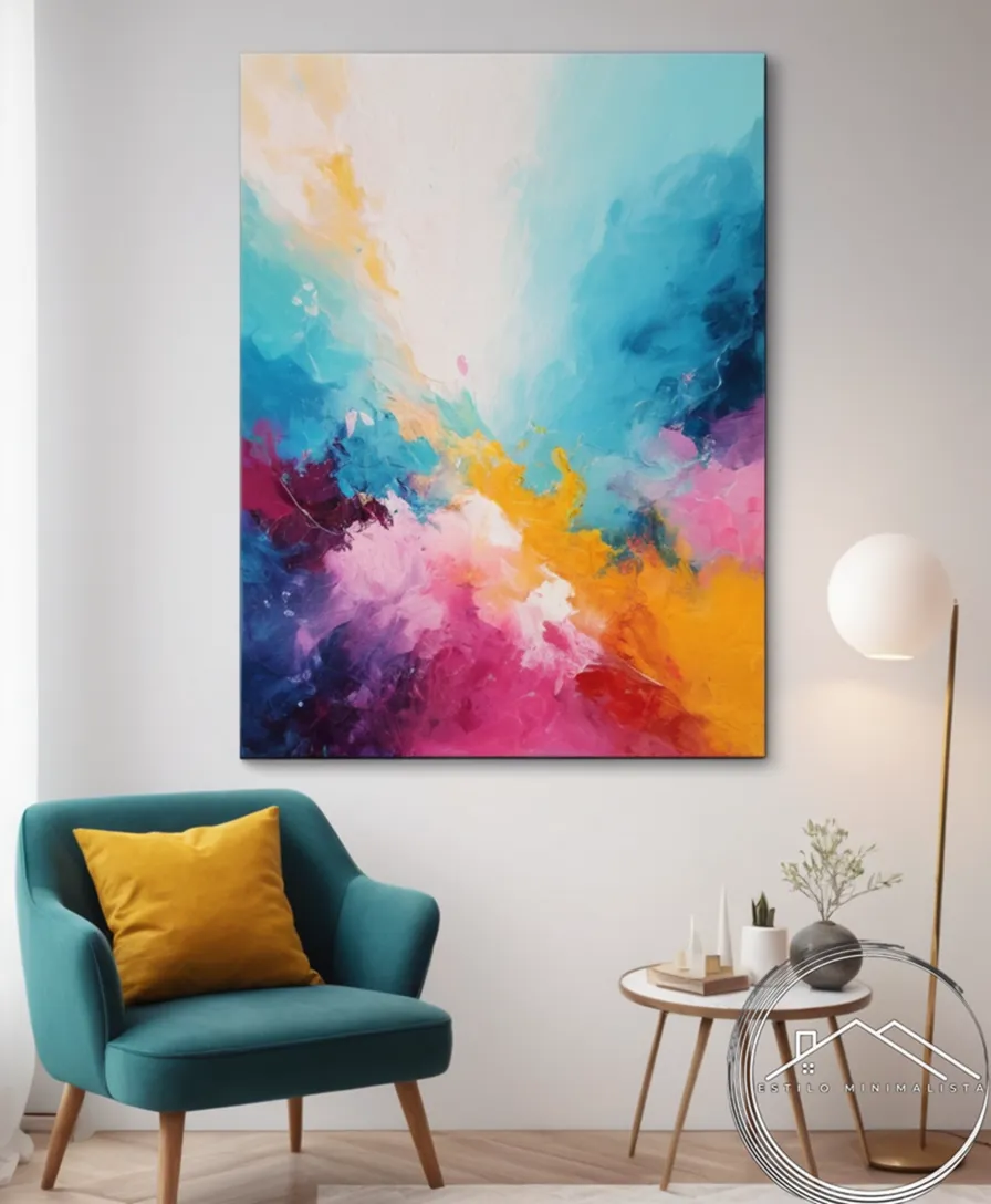 A minimalistic, abstract art piece in soothing bright colors on canvas.