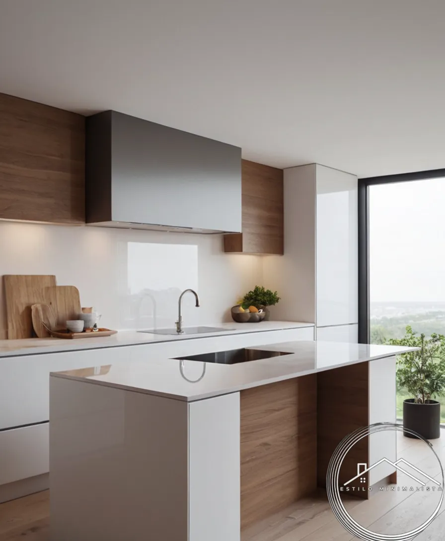 A minimalist kitchen space with sleek, functional design elements.