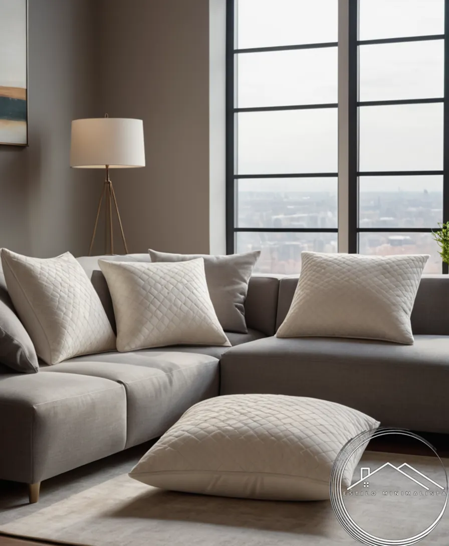 3 minimalist hypoallergenic pillows in a modern living room setting.