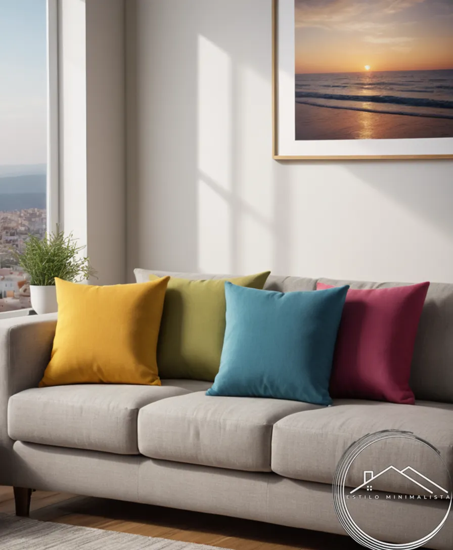 A minimalist, hypoallergenic throw pillow on a sofa.