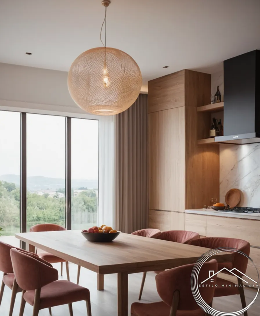 A minimalist dining area with multifunctional furniture.