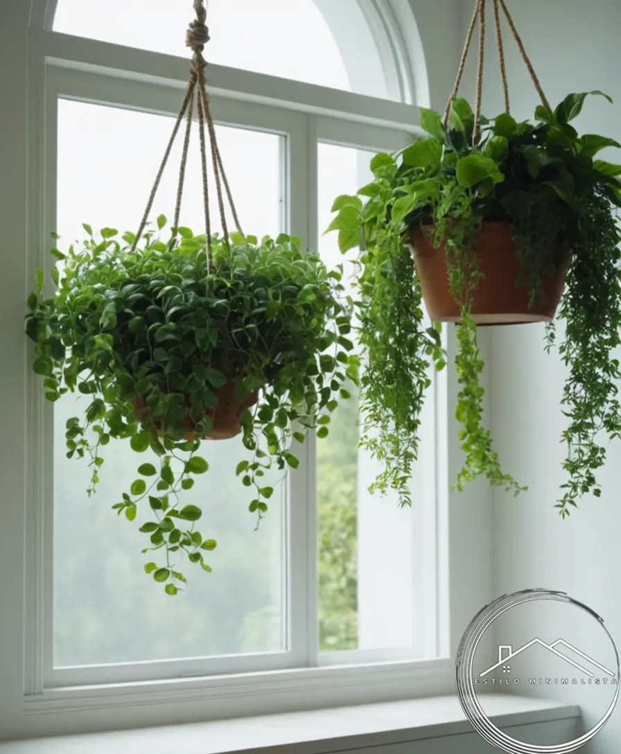 3 airy hanging minimalistic plants with fresh, green foliage.