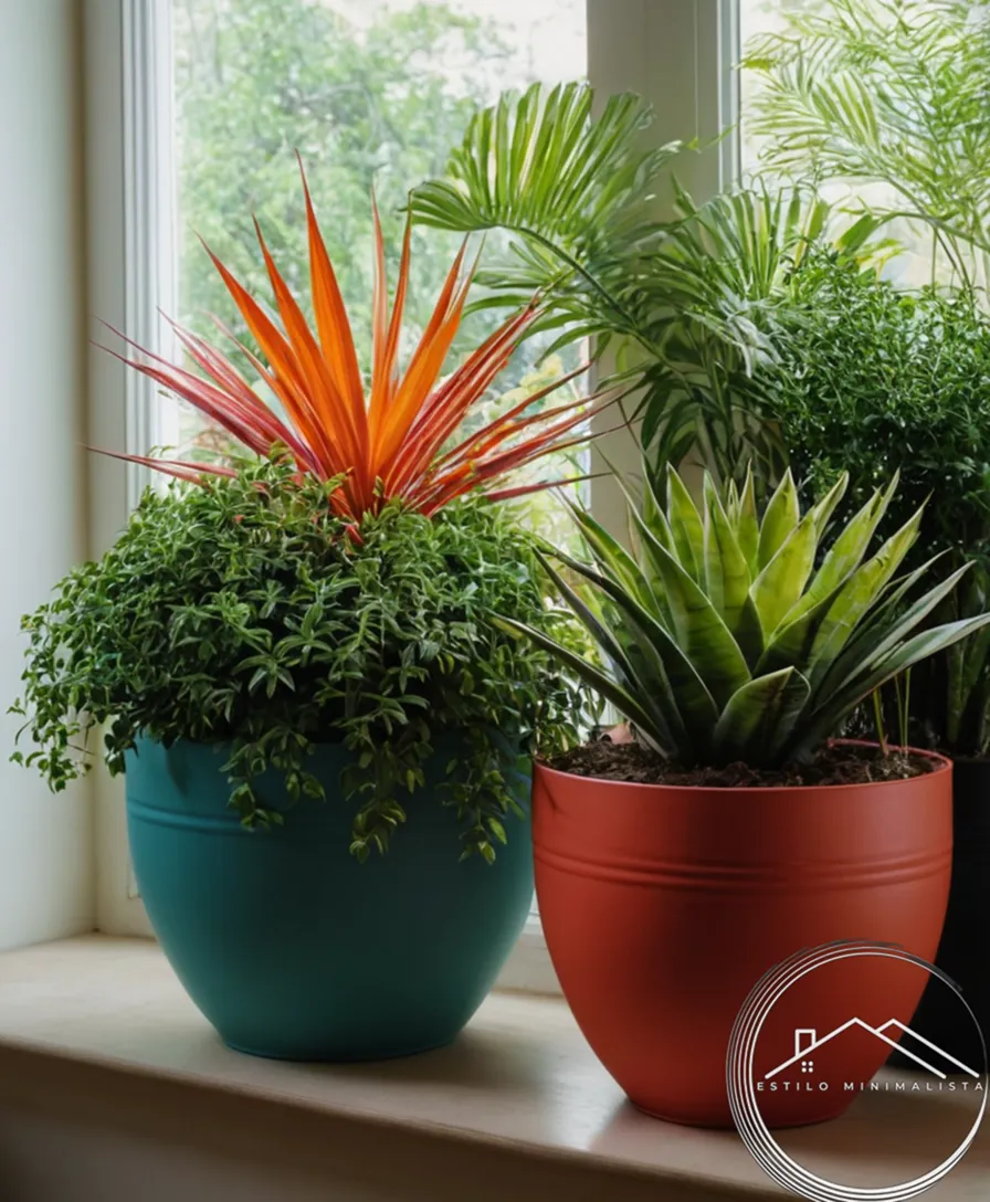 Colorful plants thriving in fiber pots or containers.