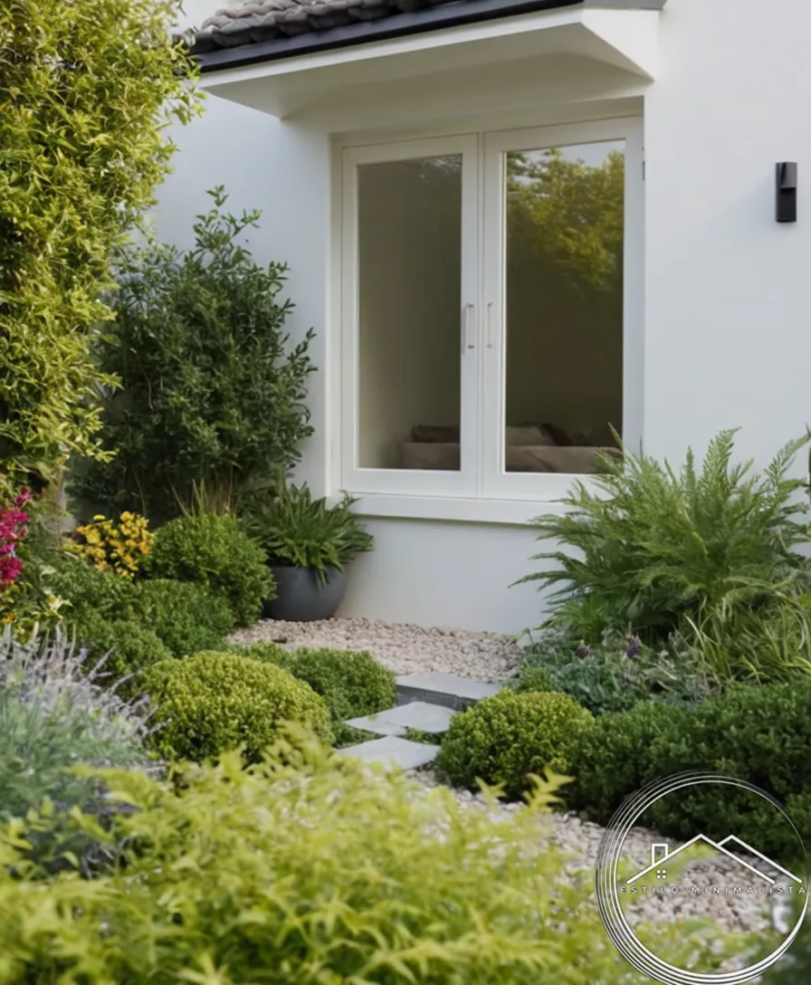 A small, minimalist garden with few, healthy plants.