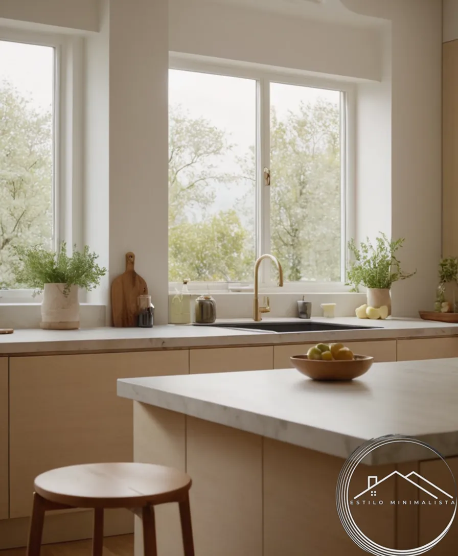 A serene kitchen space with clean lines and few ingredients displayed.