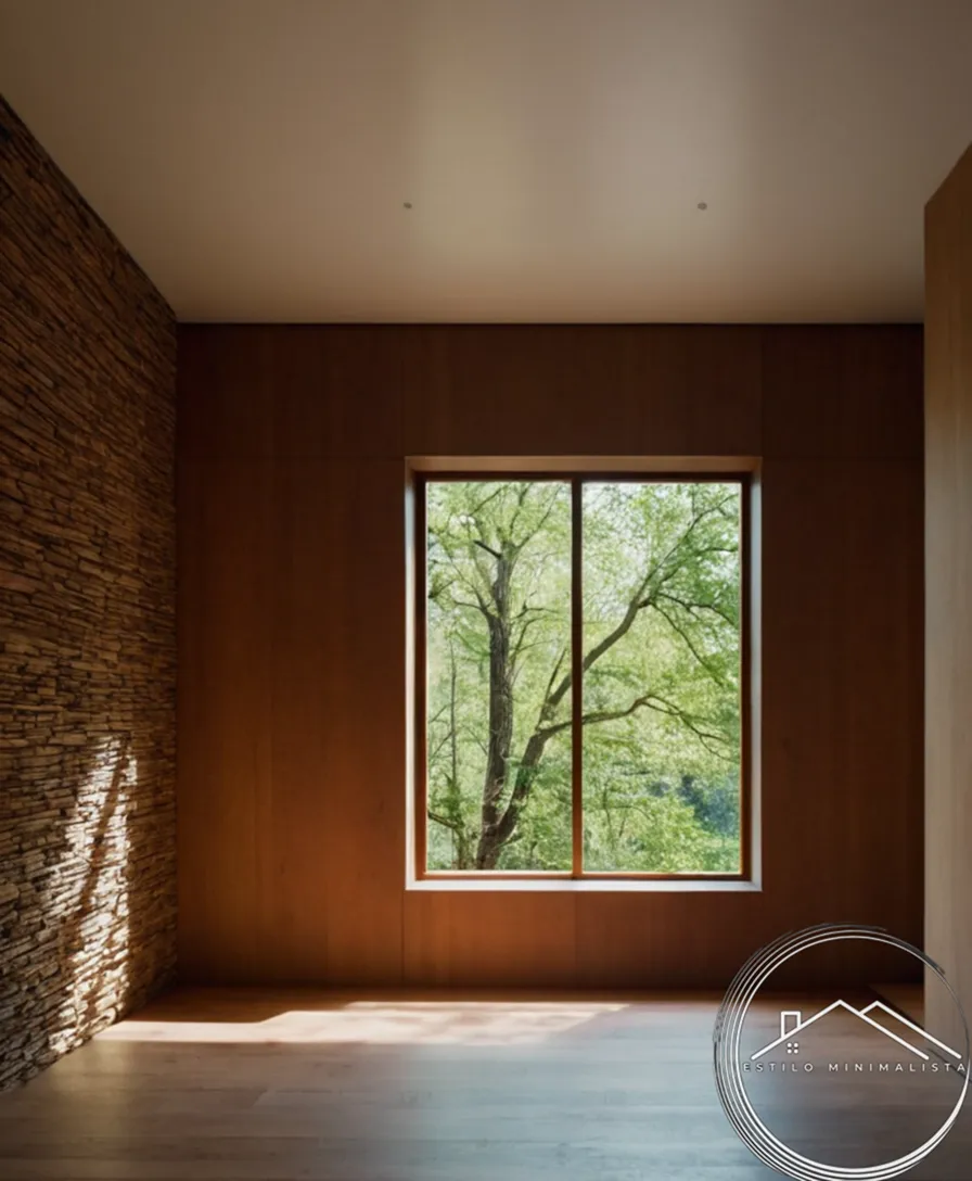 A serene room with natural textures, minimalist decor.