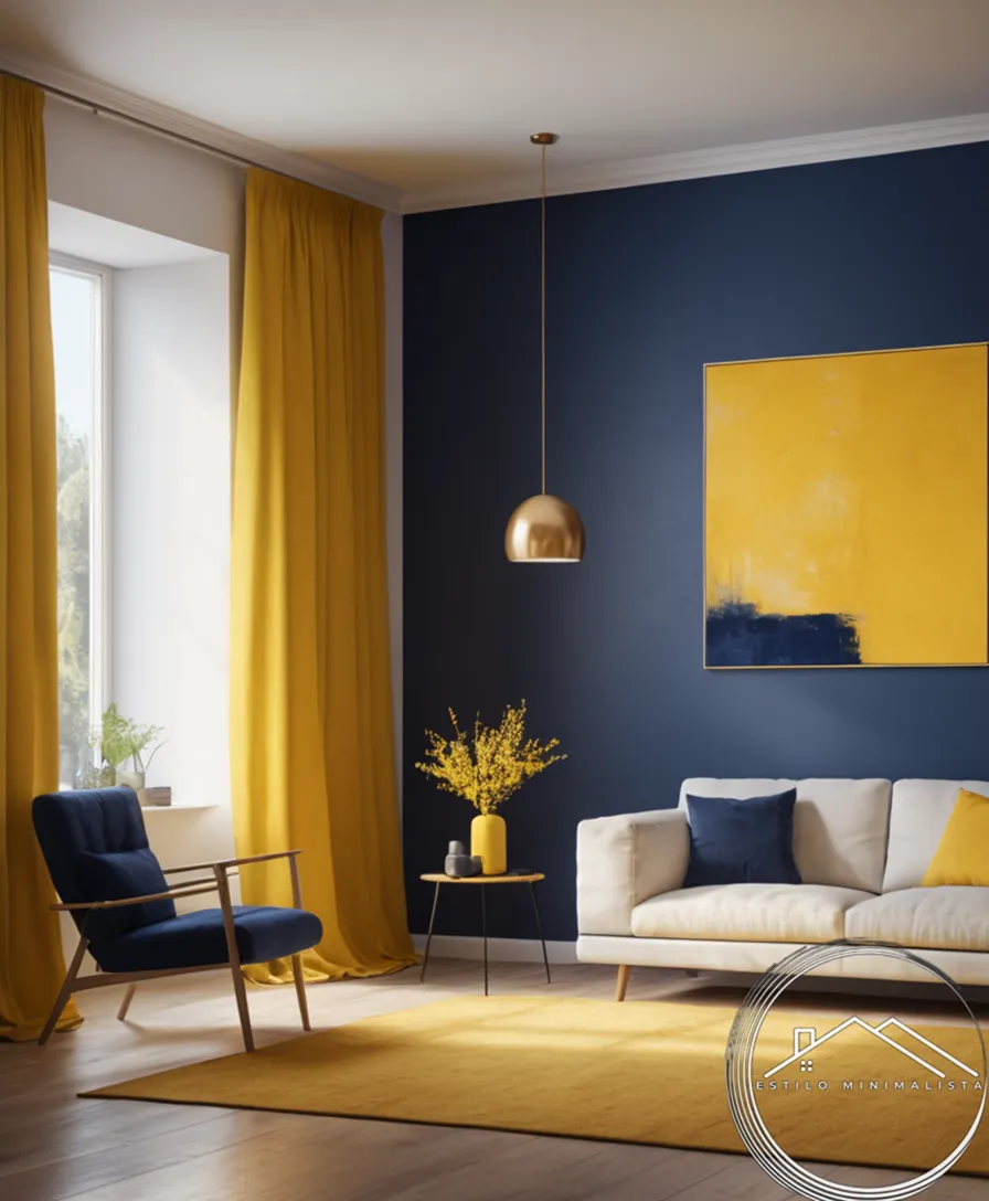 2 beautiful pieces of subtle minimalist art showcasing yellow and navy blue colors.
