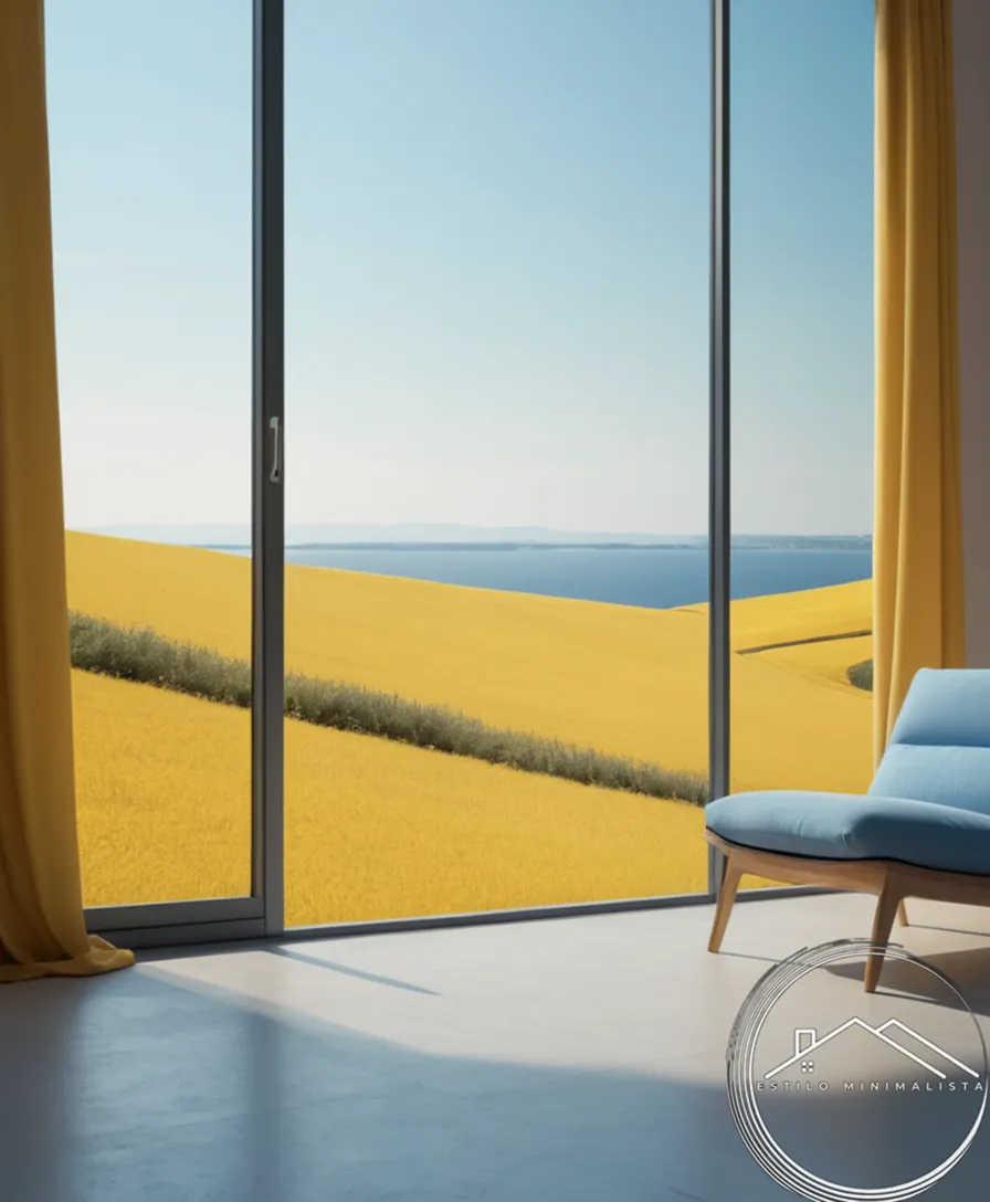 A serene landscape with soft yellow and blue minimalist elements.