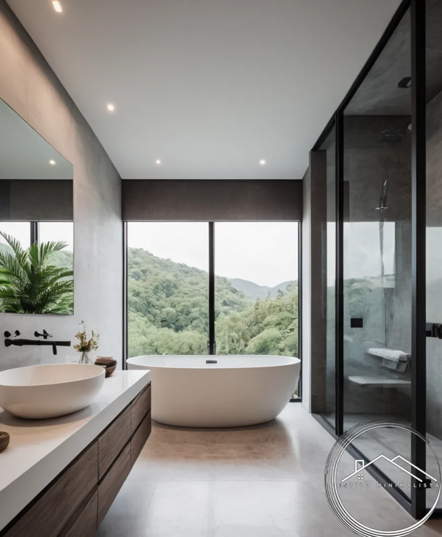 A minimalist bathroom design concept with modern accents nearby.