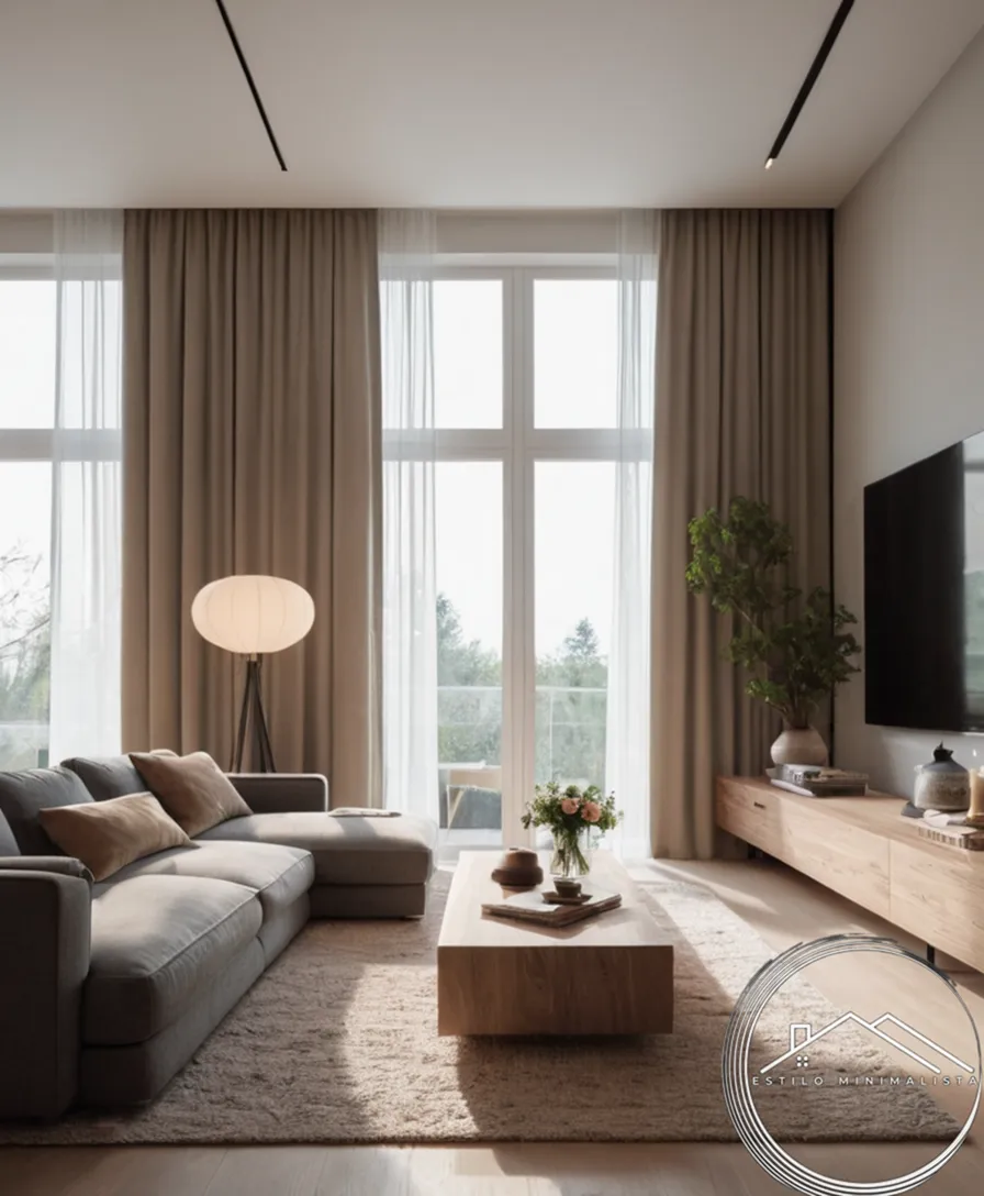 A minimalist living room with clean lines and simple decor.