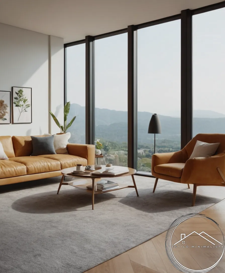 A minimalist living space with clean lines and simple furniture.