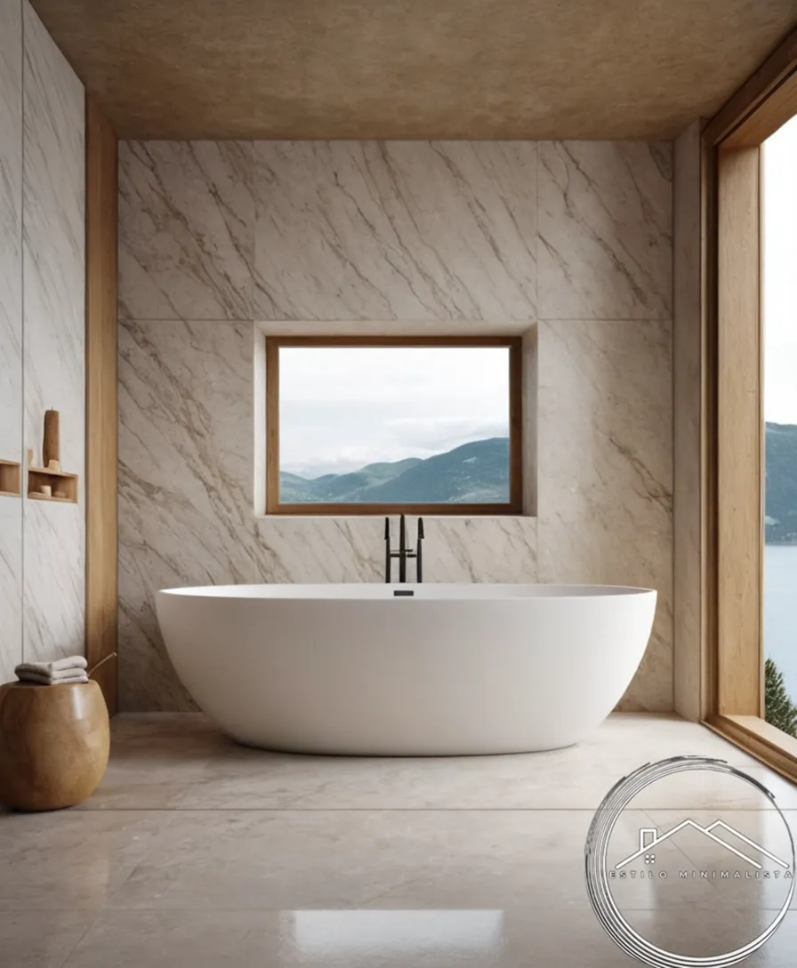 A minimalist bathroom design with natural stone features.