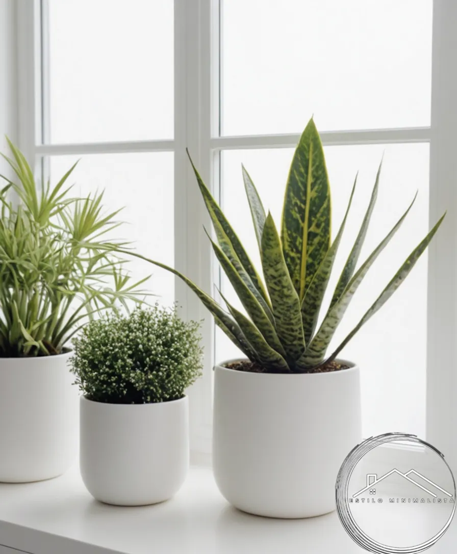 3 simple, stylishly arranged plants on a minimalist white background.