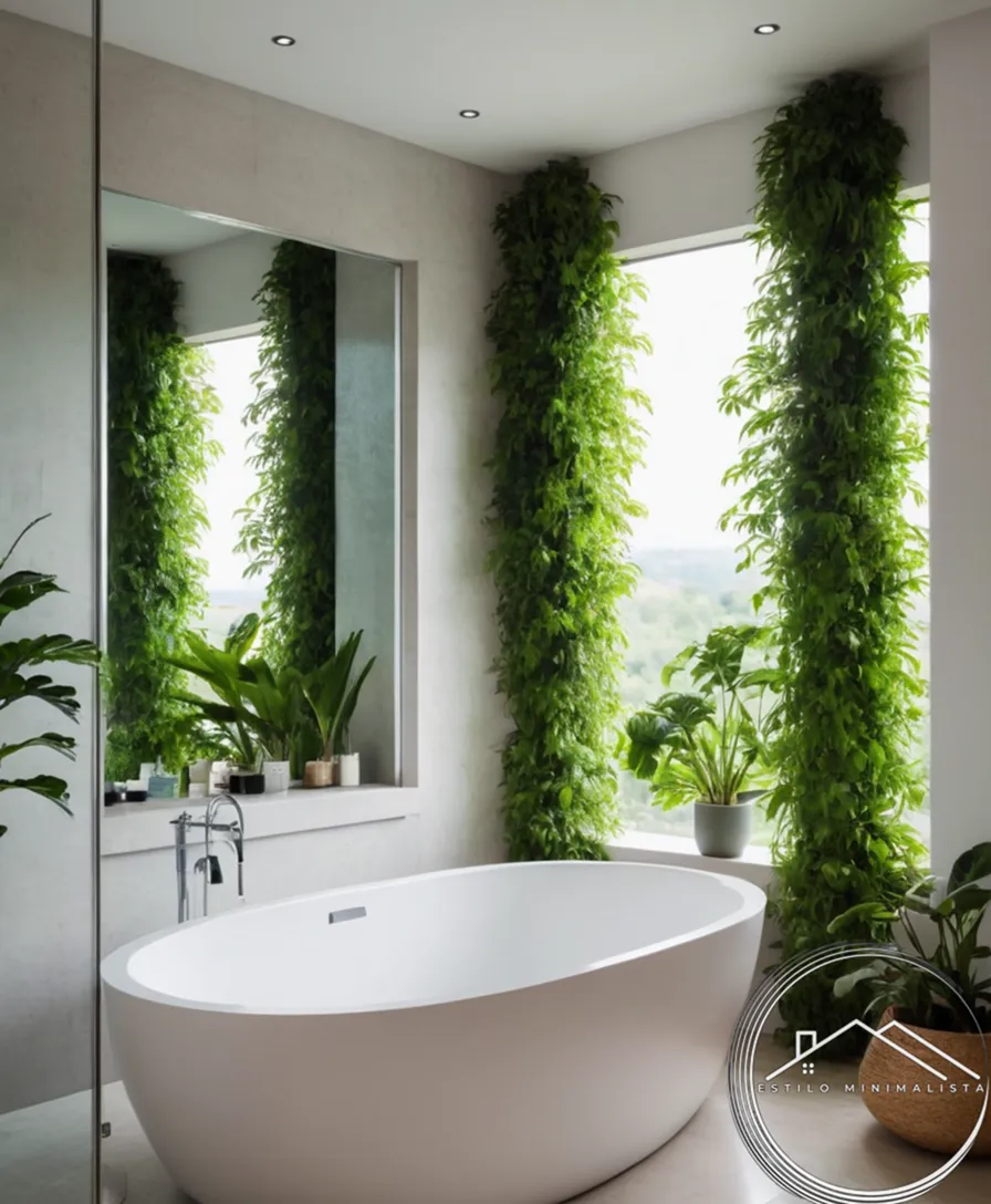 A minimalist bathroom decor with living plants indoors.