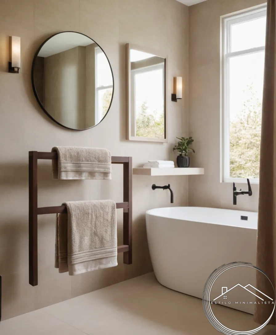 3 minimalist towel racks inside a small stylish bathroom remodel.