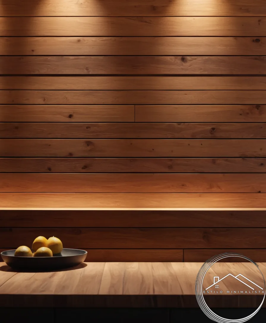 A minimalist, wooden wall with subtle, artistic lighting accents.