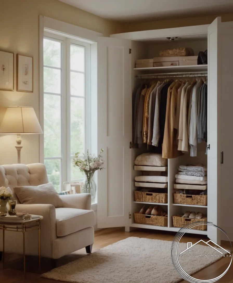 A cluttered closet next to a peaceful, serene living space.