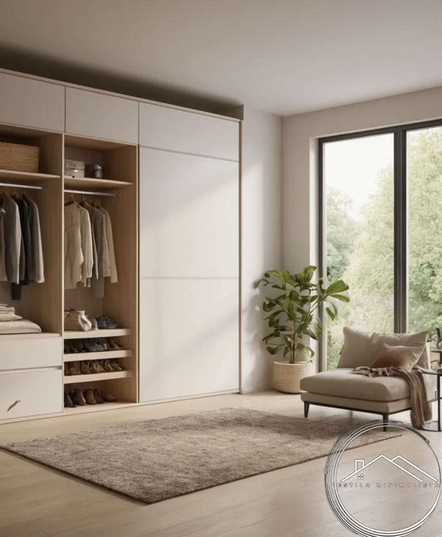 A calm, peaceful living space with a closet and personal items.