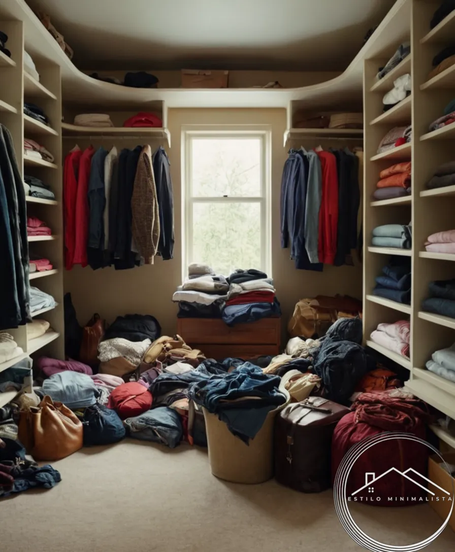 A cluttered closet with clothes spilling out everywhere.