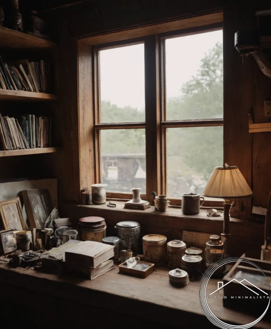 3-5 cluttered items, one noticeably emotional or nostalgic.