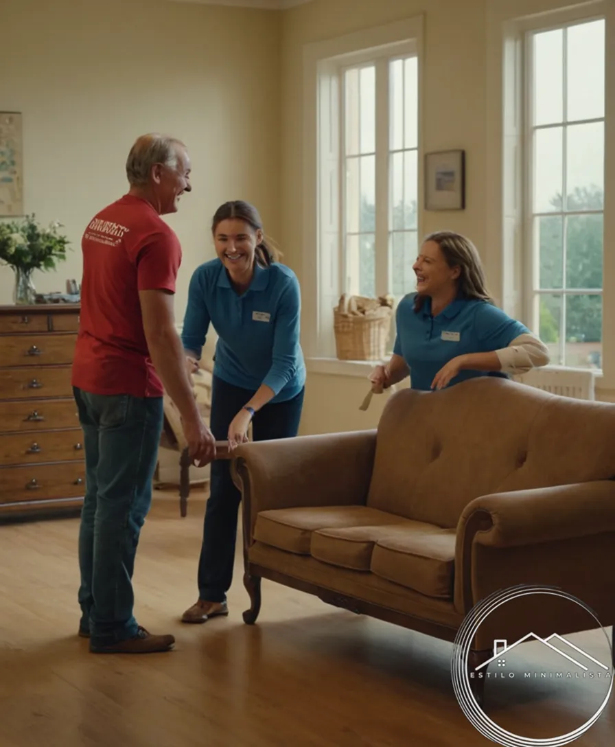 A heartwarming scene with donated furniture and smiling volunteers.