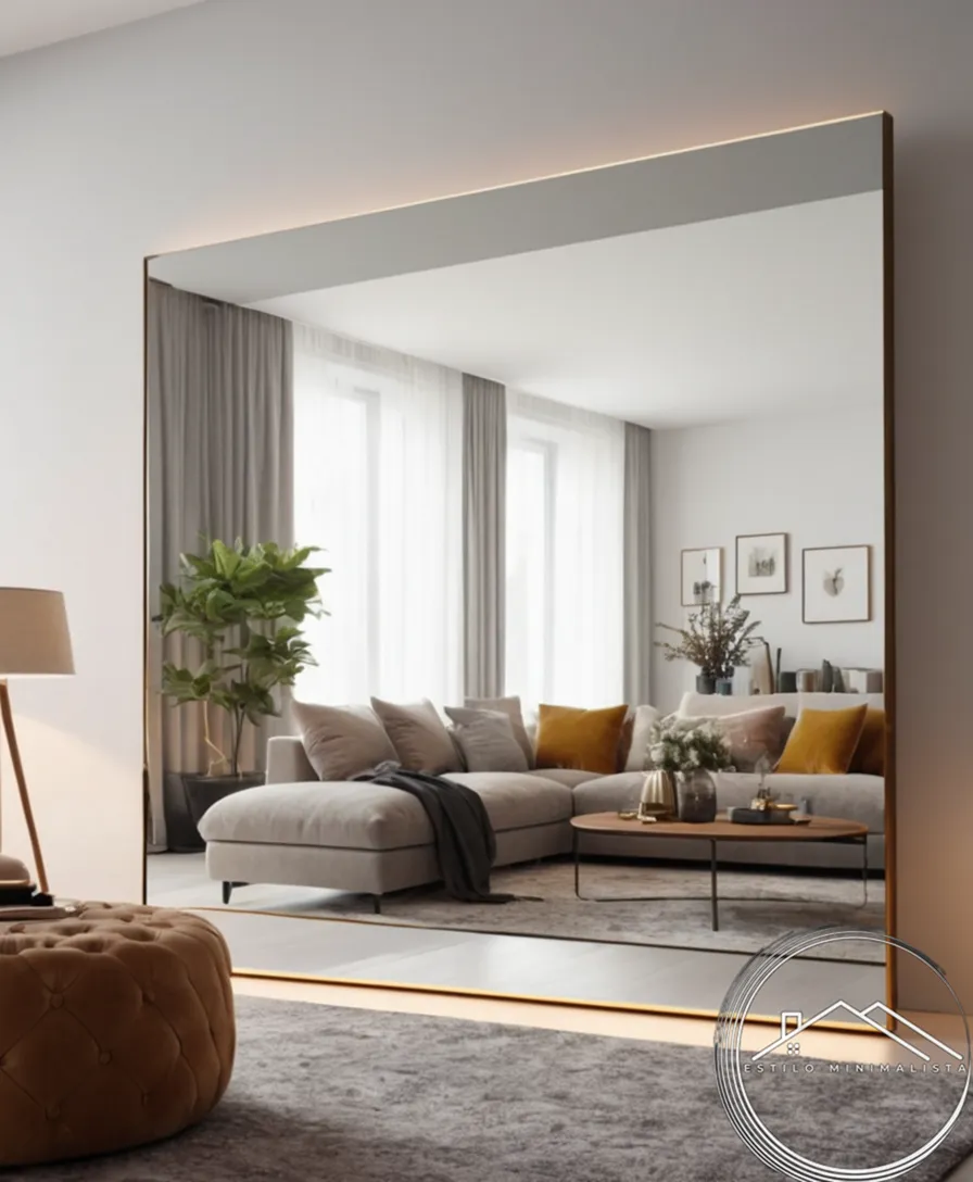 Large, minimalist mirrors in a stylish, modern living space.