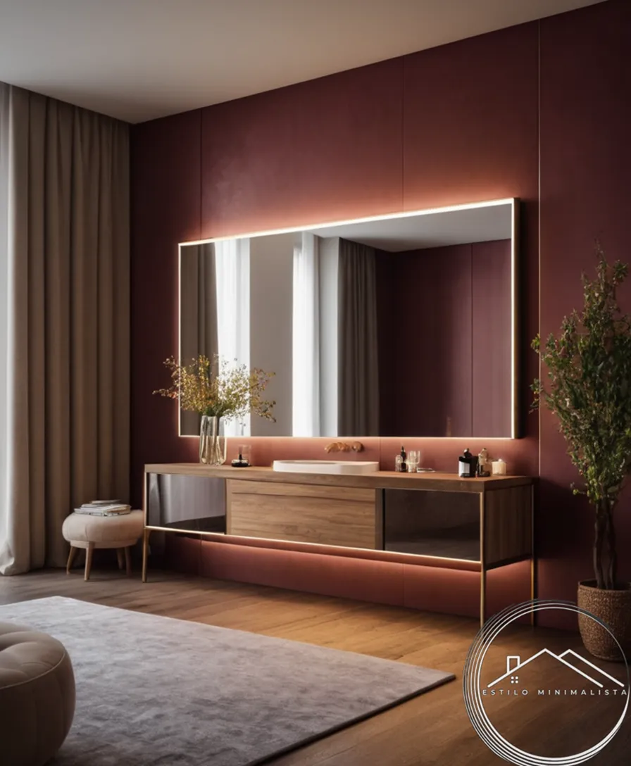 A stylish, minimalist mirror with a luxurious setting or backdrop.