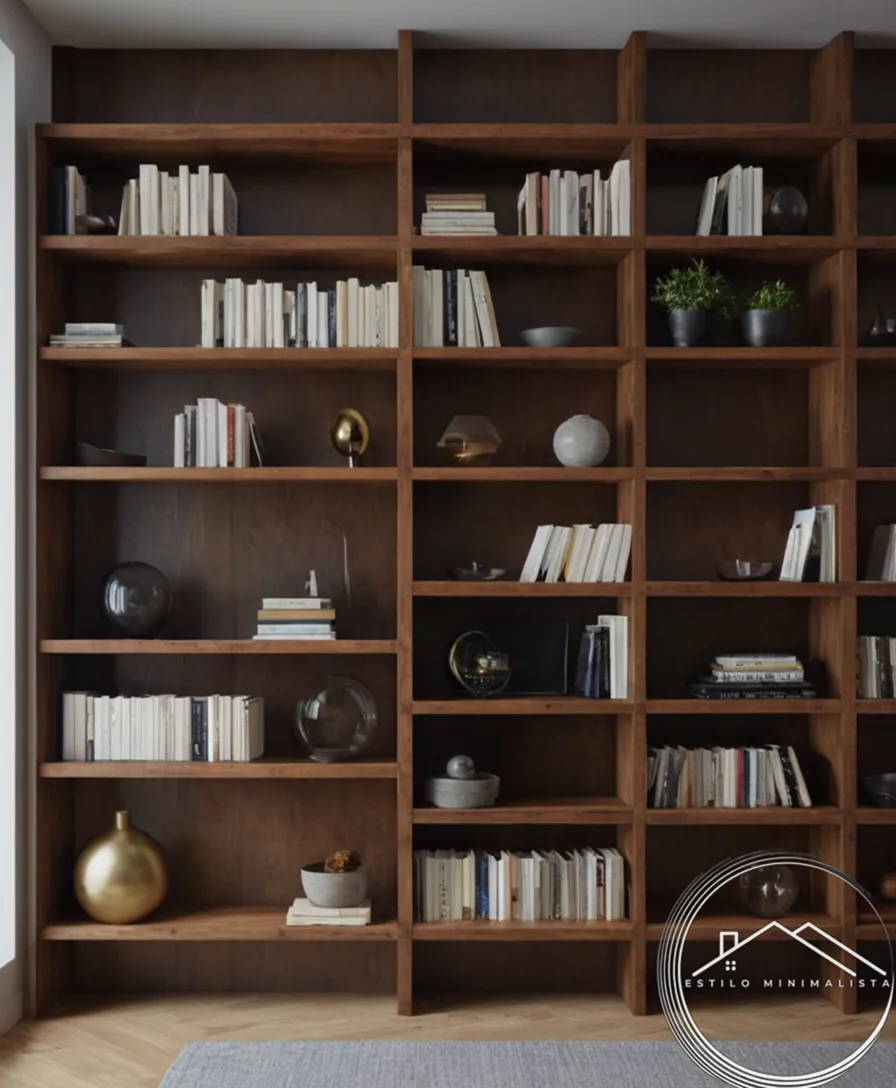 minimal, sturdy bookshelves and organized living spaces.