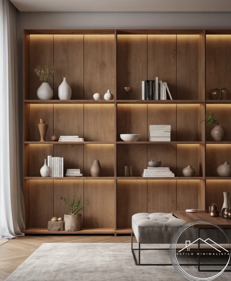 Simple and stylish minimalist shelving units with elegant decor.