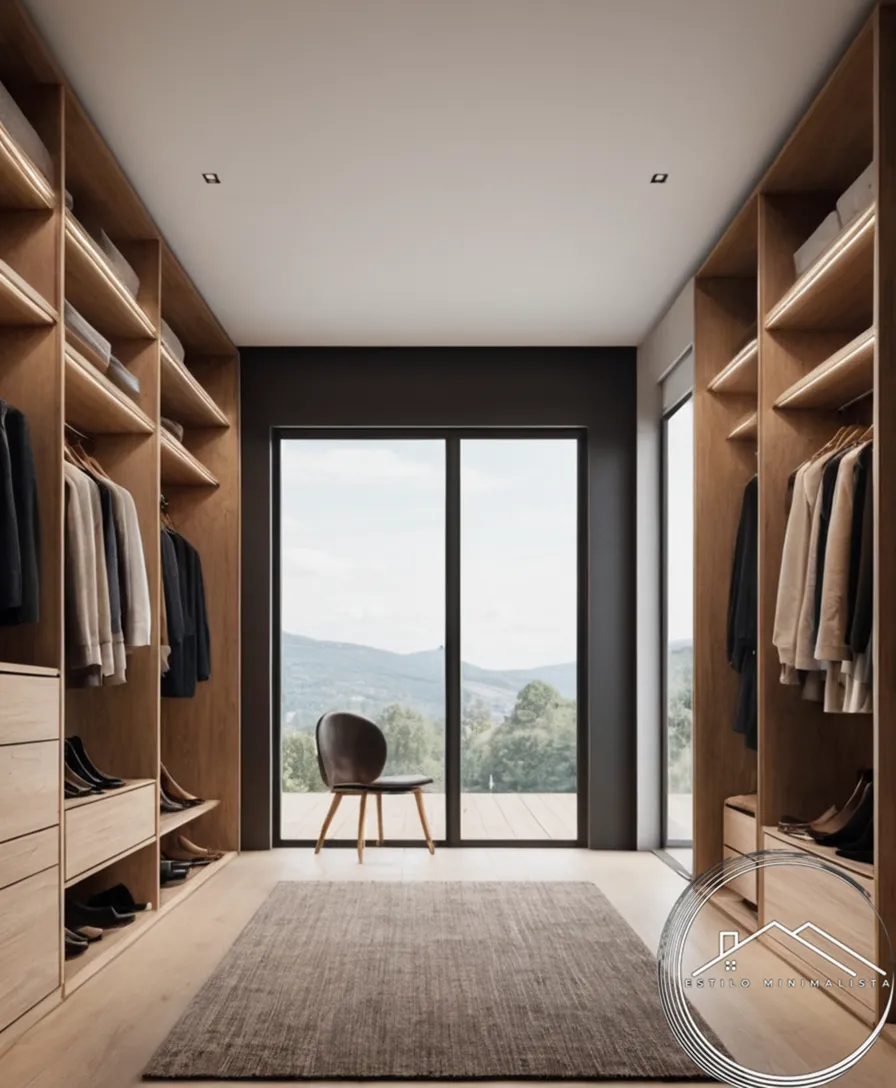 A sleek, modern closet with smart domotics and innovative storage solutions.