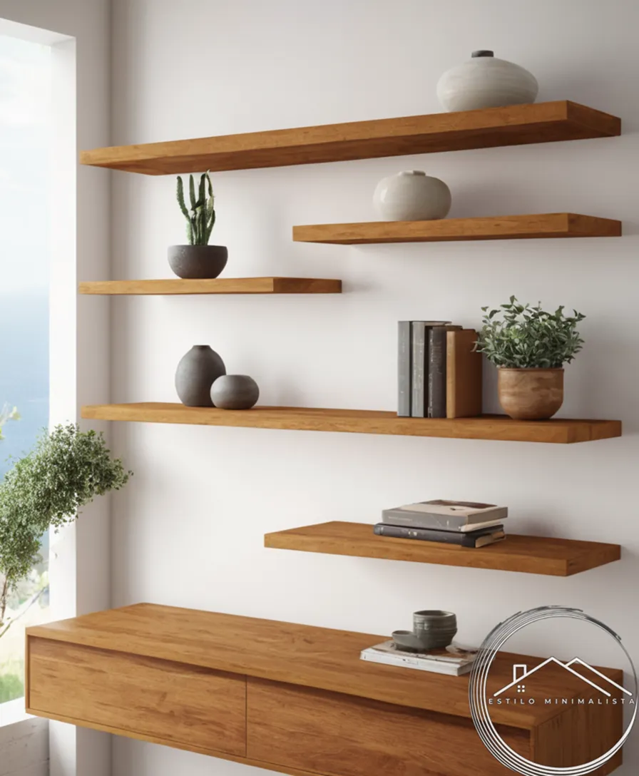 2-3 simple floating shelves in different materials.