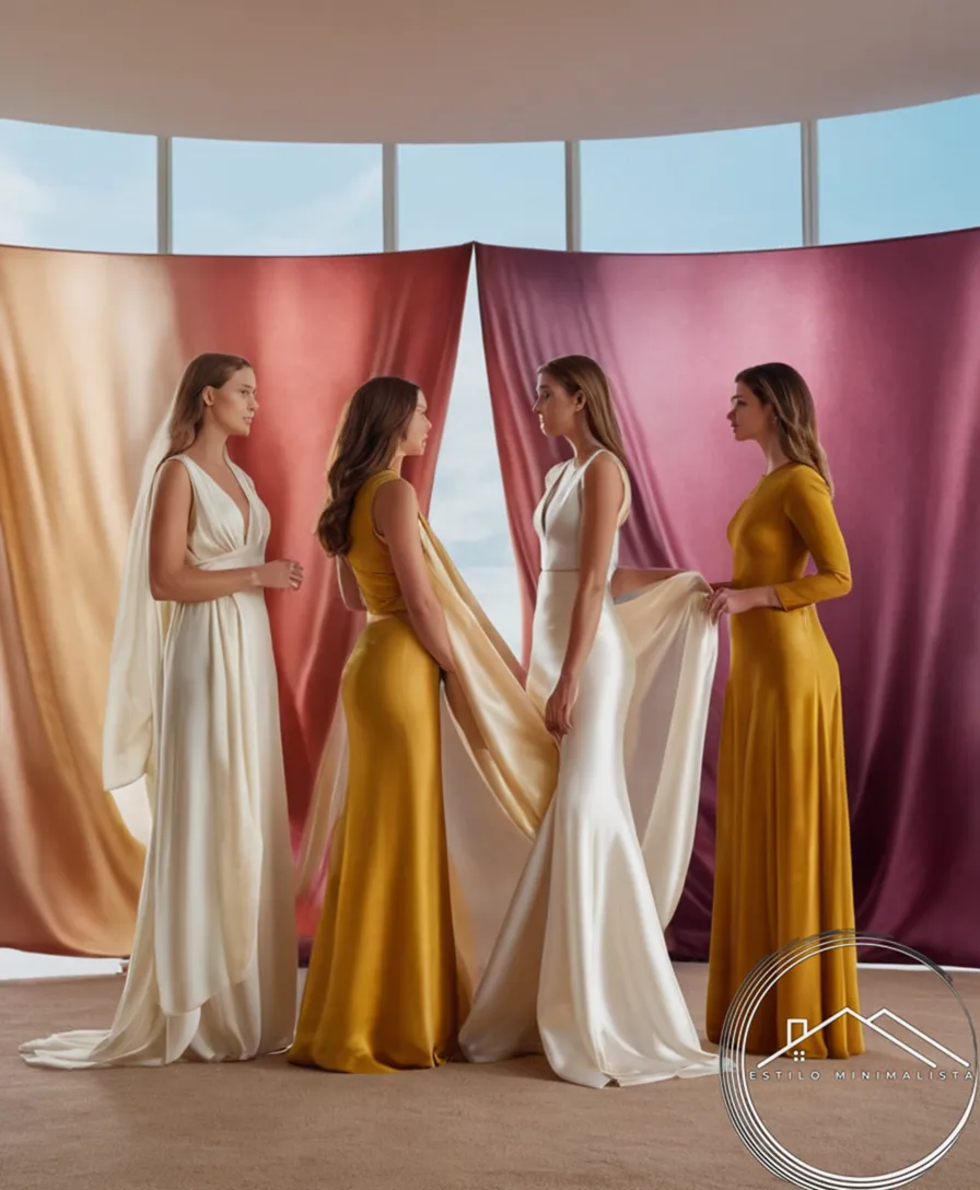 3 women standing near an organic silk fabric display.