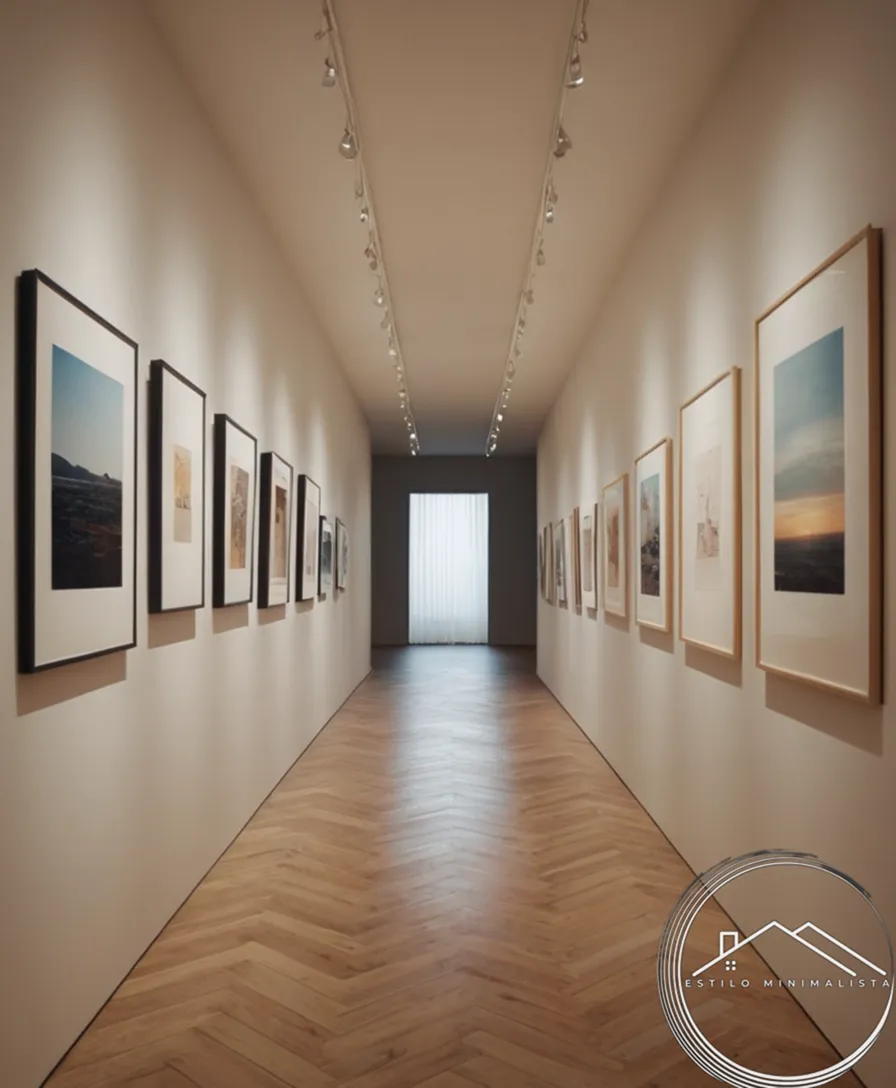 A minimalist art gallery in a hallway setting.