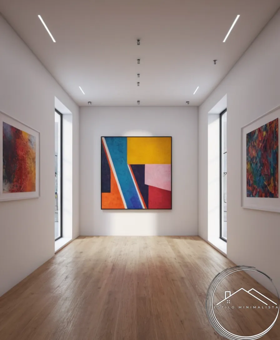 A minimalist art gallery on a hallway wall.