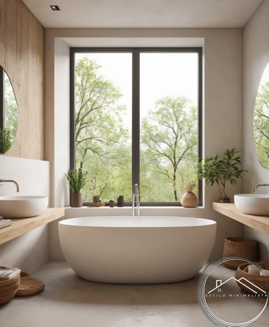 A minimalist eco-friendly bathroom interior with natural elements.